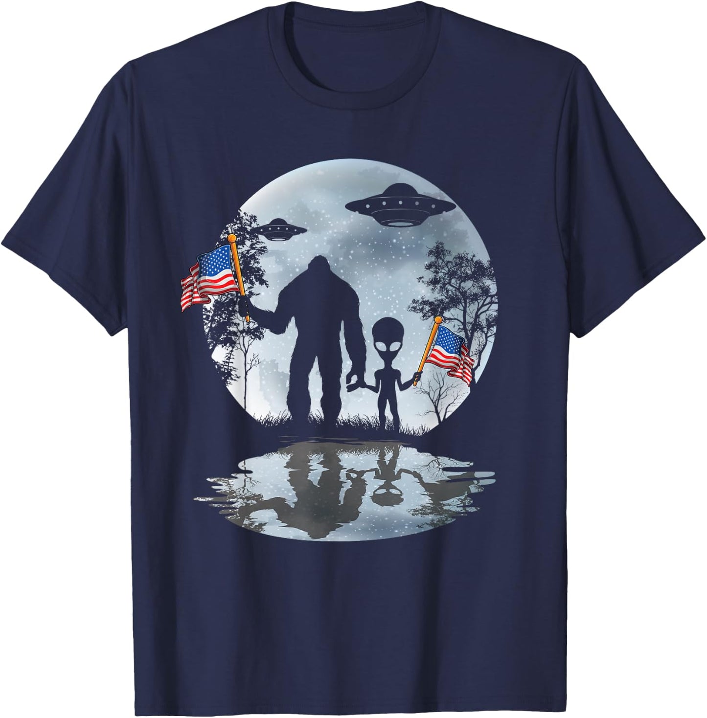 Alien Bigfoot Sasquatch UFO Extraterrestrial Kids Men T-Shirt - T-Shirt | Navy