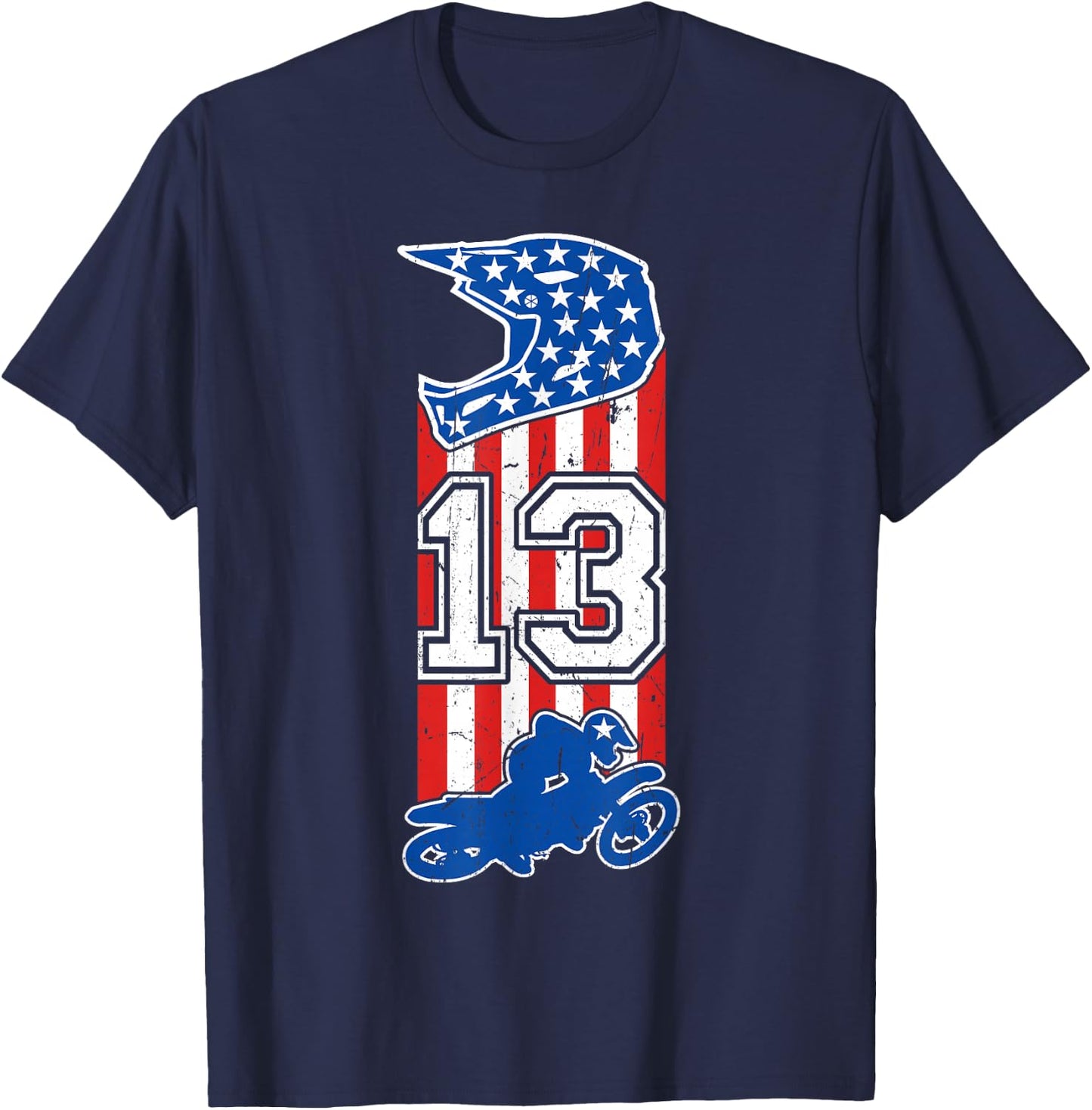 Motocross Birthday 13 Year Old 13th Birthday Dirt Bike USA T-Shirt - T-Shirt | Navy