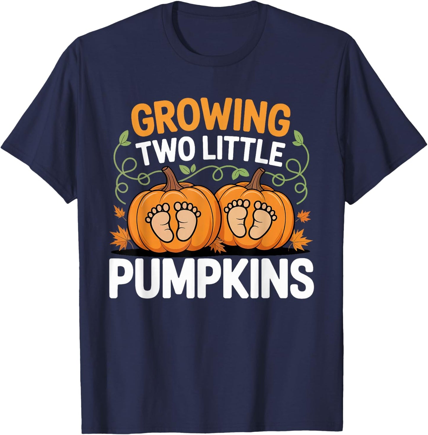 Growing Two Little Pumpkins Twin Fall Pregnancy Halloween T-Shirt - T-Shirt | Navy