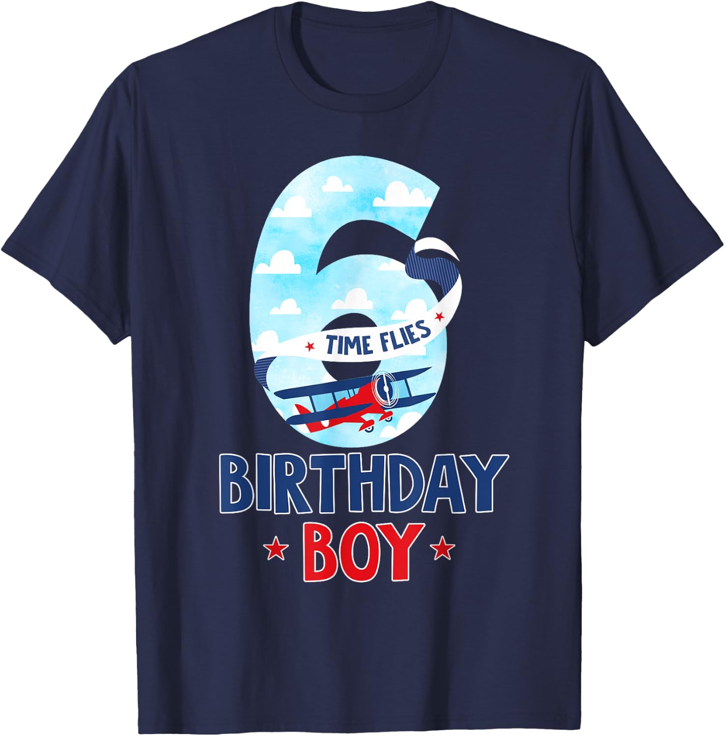 6 Year Old Birthday Outfit Boy Airplane Pilot 6th Bday T-Shirt - T-Shirt | Navy