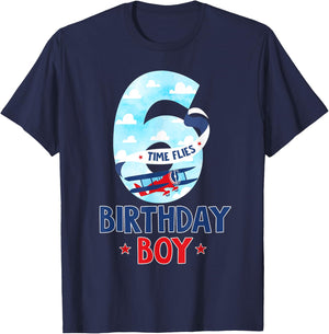 6 Year Old Birthday Outfit Boy Airplane Pilot 6th Bday T-Shirt - T-Shirt | Navy