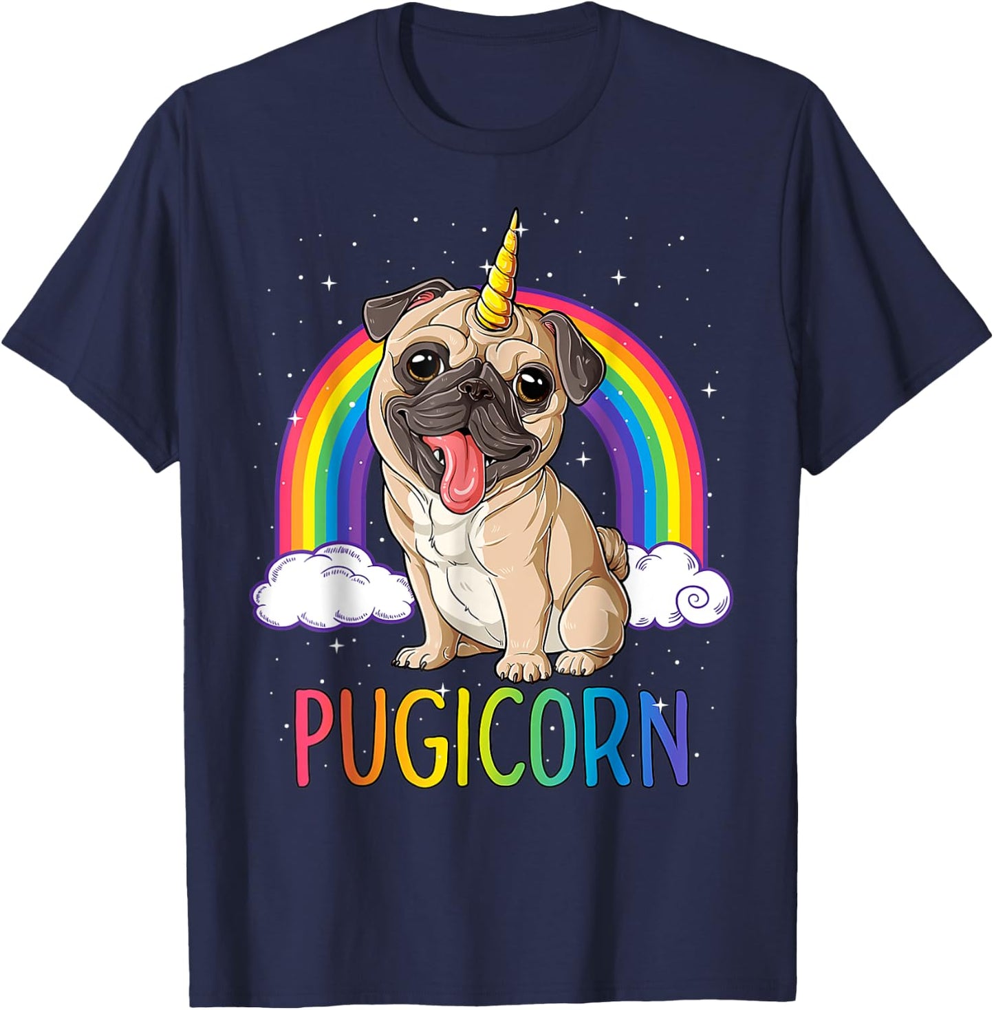 Pugicorn Pug Unicorn Girls Kids Space Galaxy Rainbow.2022 T-Shirt - T-Shirt | Navy