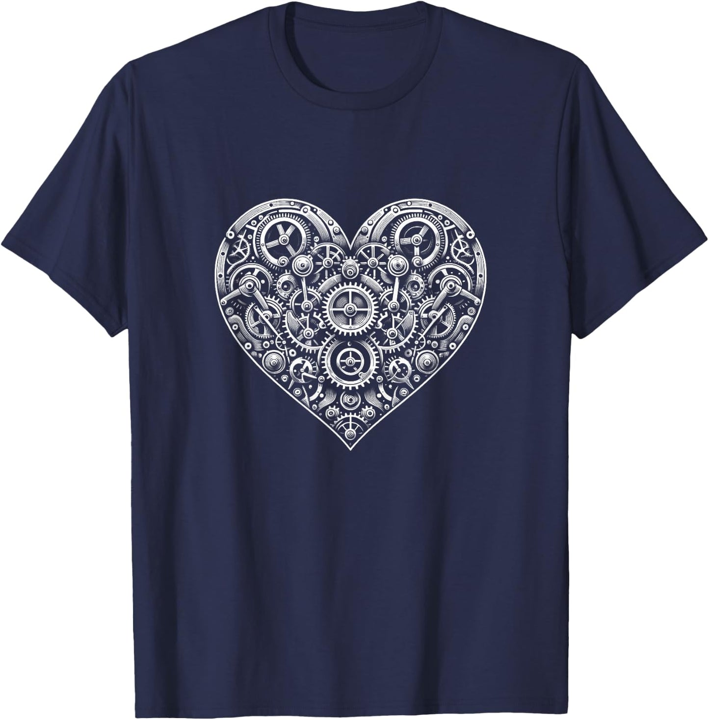 Clockwork Affections - Hipster Men Women Steampunk Heart of Gears Mechanical Love Valentines Day , Small T-Shirt - T-Shirt | Navy