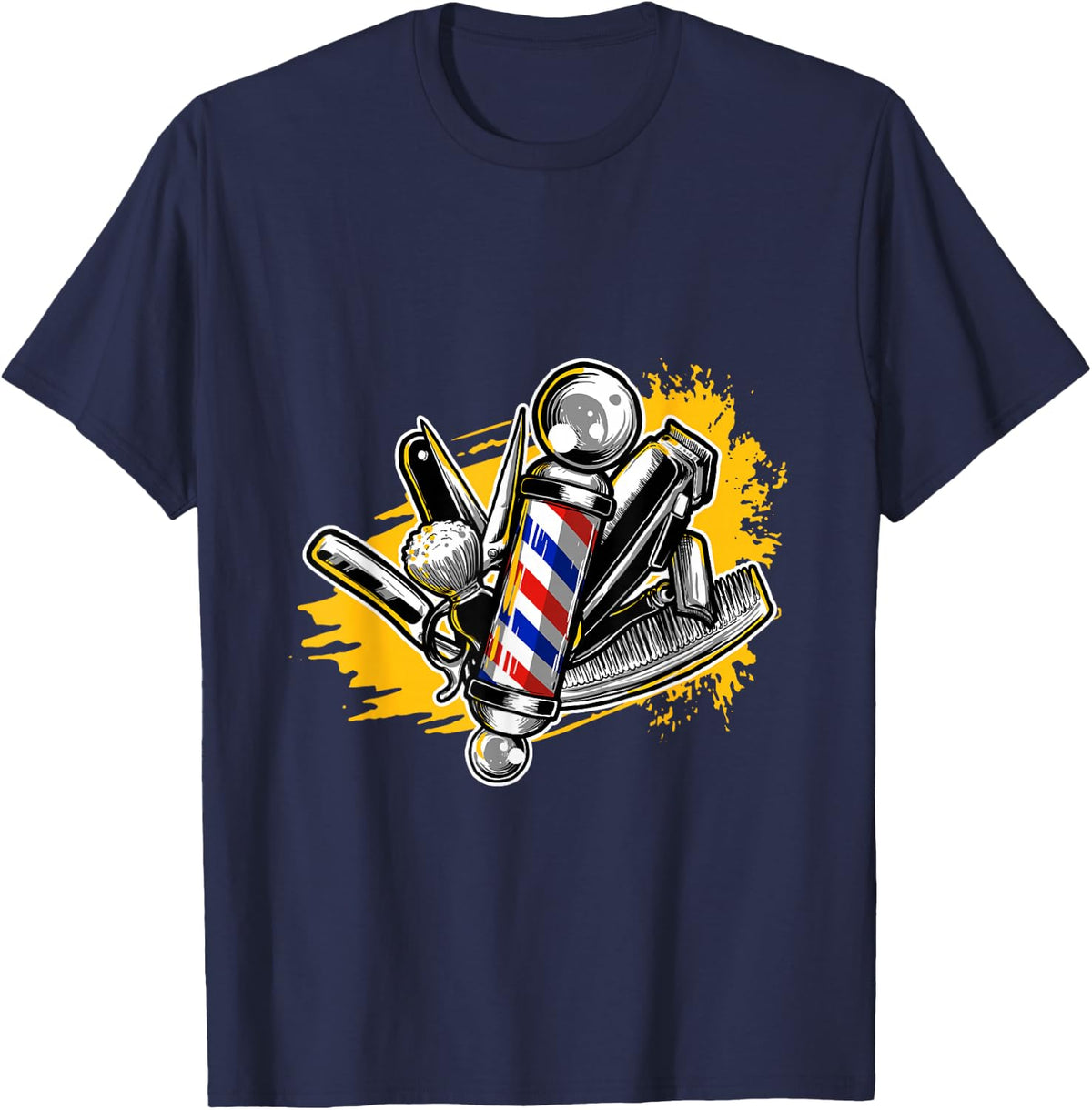 Lustige Friseur Barber Geschenke Barber Barbershop Pole Tools - Men's Black Small Modern Short Sleeve Cotton Blend - Hairdressers, Barbers, Salon Professionals T-Shirt - T-Shirt | Navy