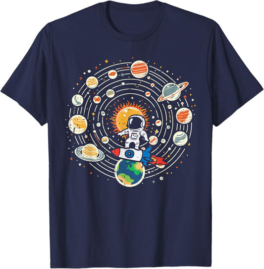 Astronaut Rocket Solar System Space Shuttle Kids Men Women T-Shirt - T-Shirt | Navy