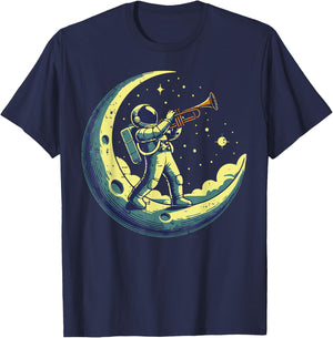 Astronaut On Moon Trumpet Funny Space Music Men Boys Kids T-Shirt - T-Shirt | Navy