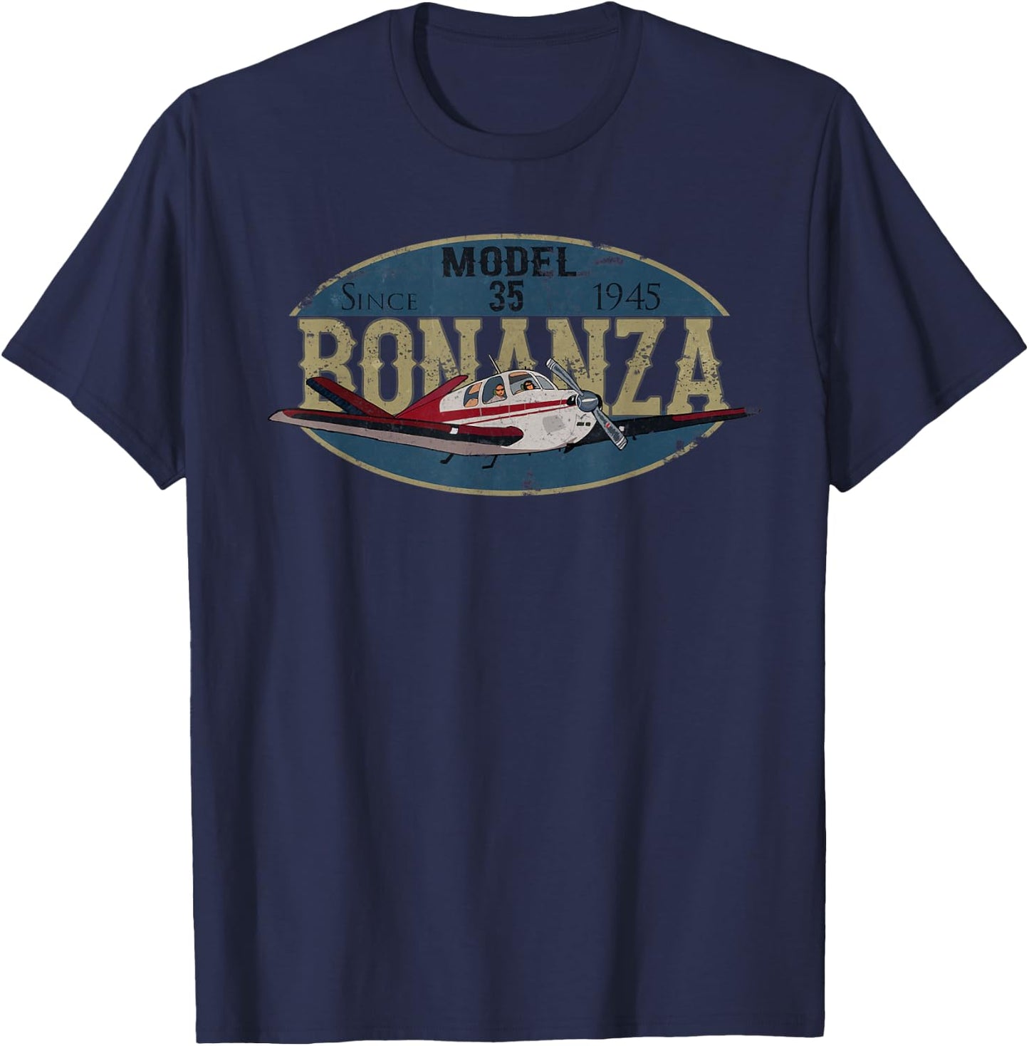 Model 35 Bonanza Since 1945 Retro Vintage Airplane Pilot T-Shirt - T-Shirt | Navy