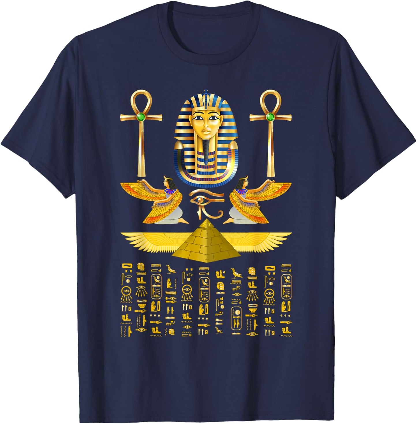Egyptian Pyramids Pharaoh Tut King Tutankhamun T-Shirt - T-Shirt | Navy