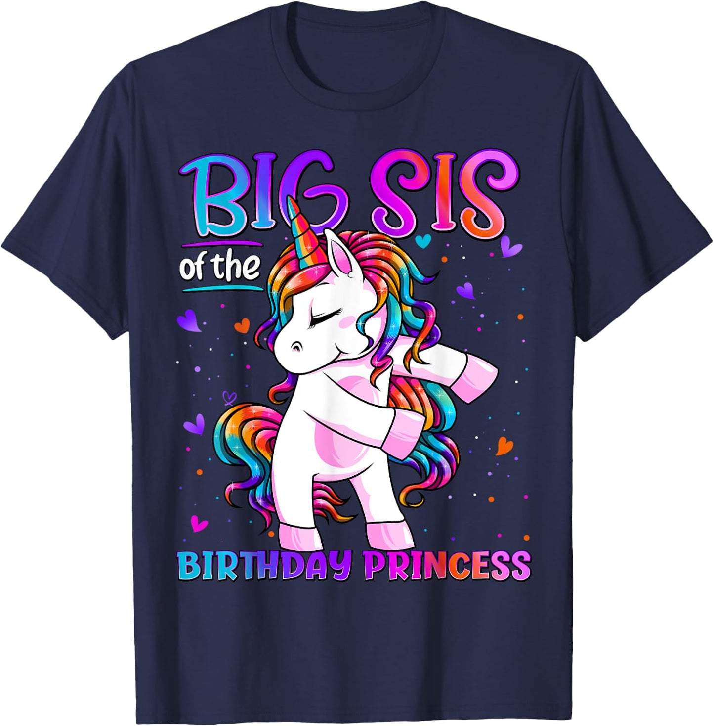 Big Sis of the Birthday Princess Flossing Unicorn Big Sister T-Shirt - T-Shirt | Navy