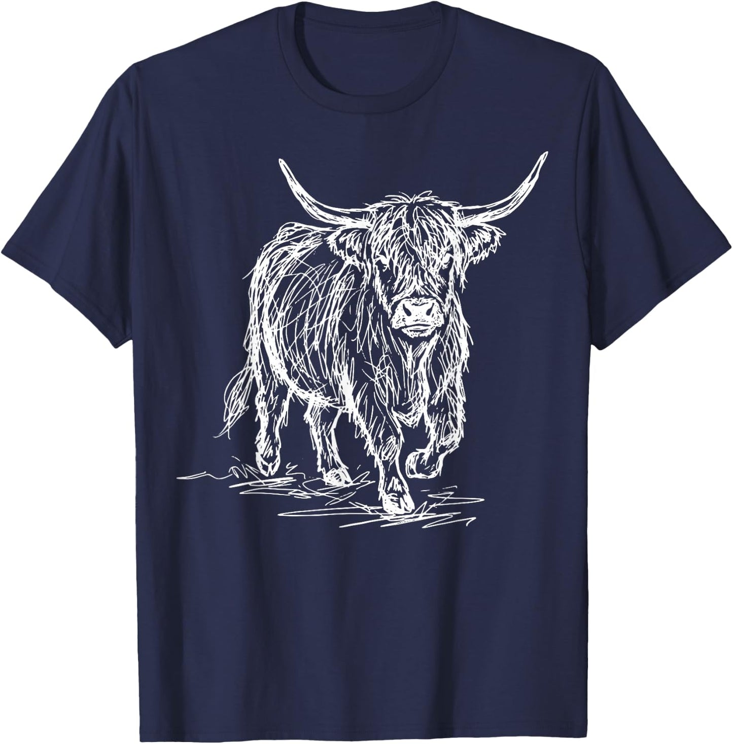 Highland Cow Line Art Scottish Cattle T-Shirt - T-Shirt | Navy
