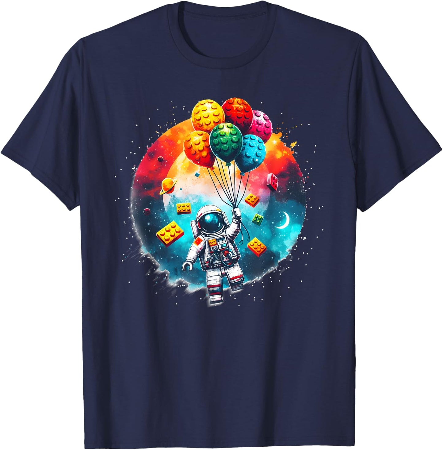 Space Astronaut Master Builder Funny Building Blocks Bricks T-Shirt - T-Shirt | Navy