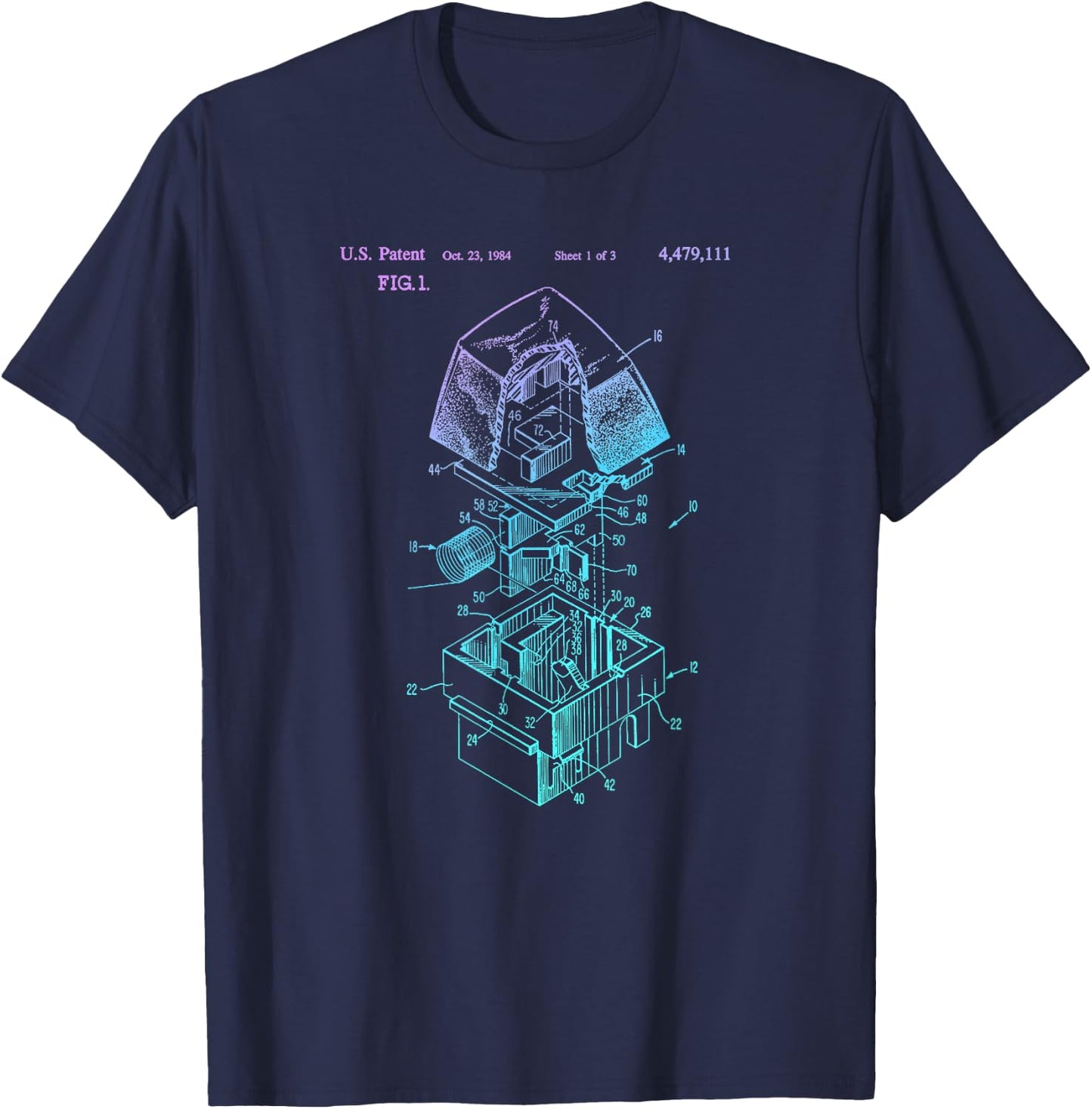 Mechanical Keyboard Patent Drawing Graphic Design Art T-Shirt - T-Shirt | Navy