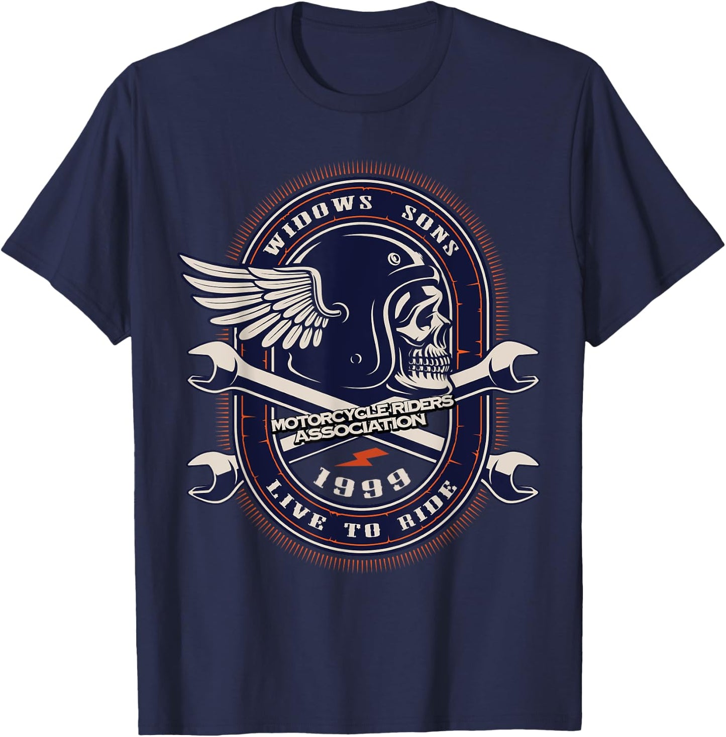 Widows Sons Crossed Wrenches & Flying Skull WSMRA T-Shirt - T-Shirt | Navy