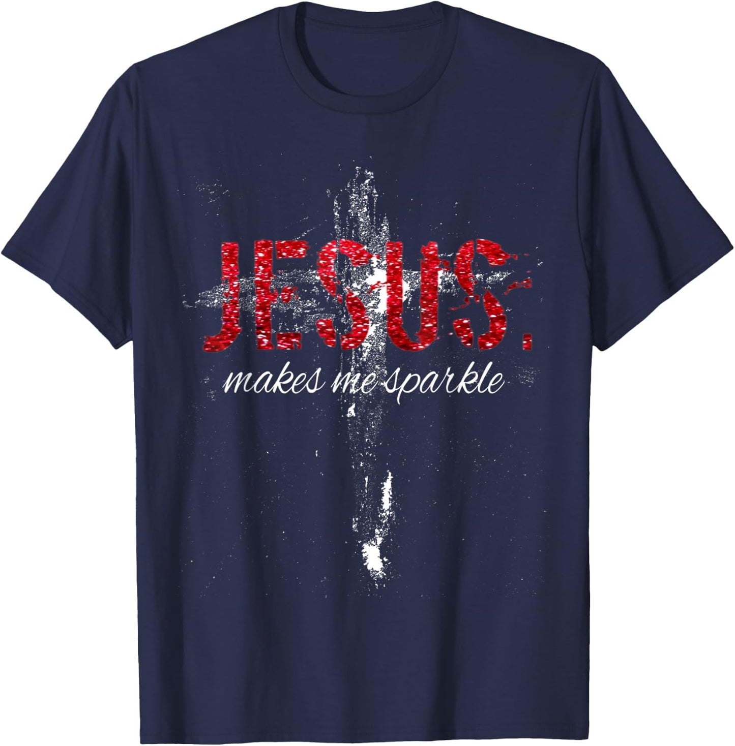 Jesus Makes Me Sparkle Vintage Retro Cross T-Shirt - T-Shirt | Navy
