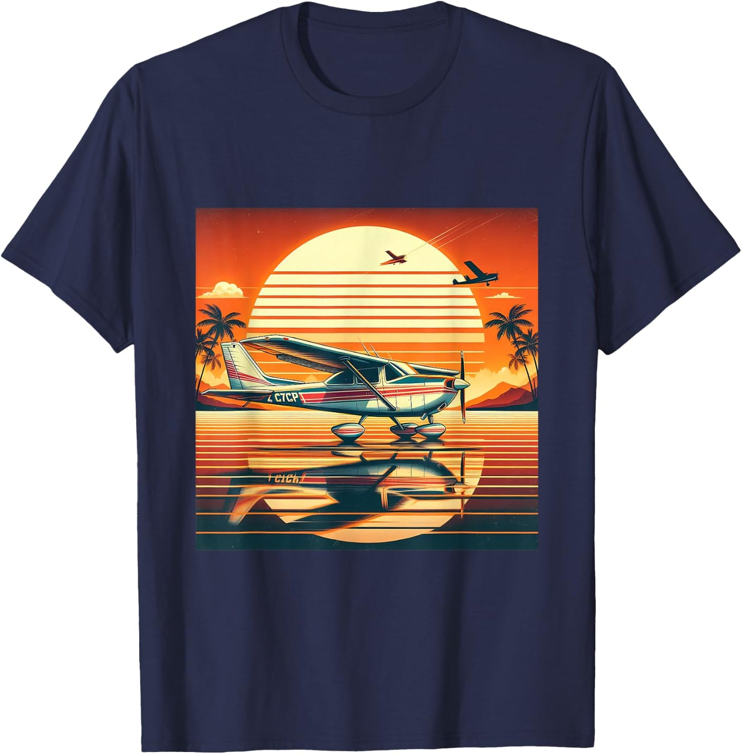 C-172 Skyhawk Vintage C172 Airplane Retro Sunset Pilot T-Shirt - T-Shirt | Navy