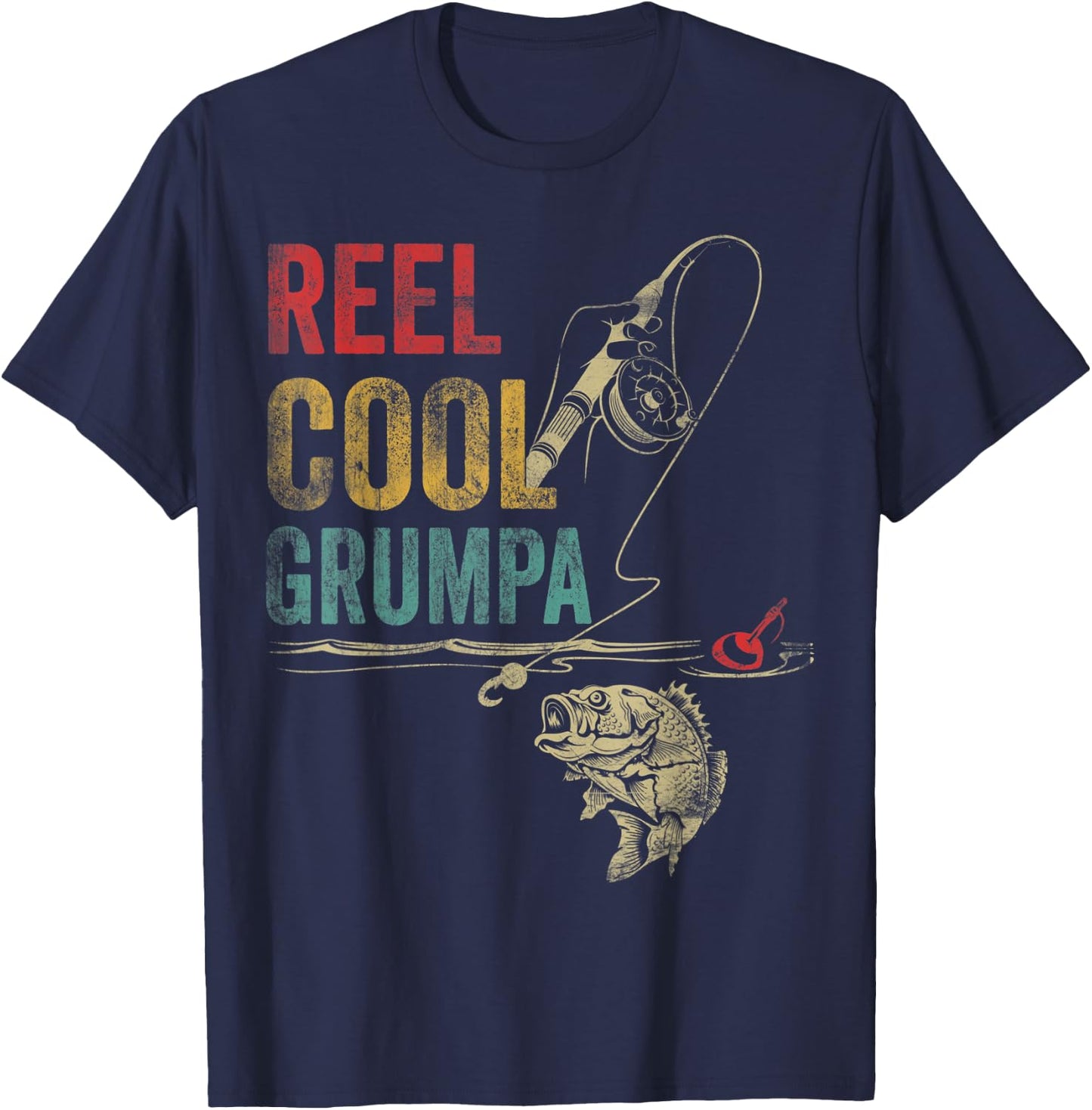 Vintage Reel Cool Grumpa Fish Fishing Fathers Day T-Shirt - T-Shirt | Navy