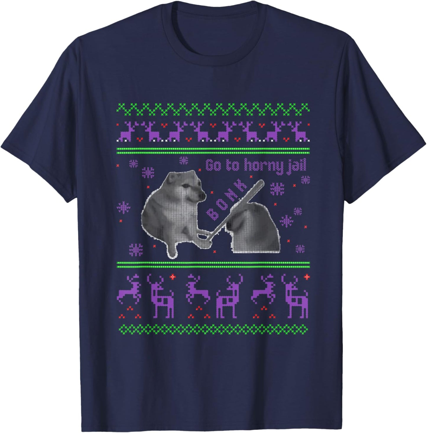 Go To Horny Jail - Funny Dog Bonk Meme Ugly Christmas Women T-Shirt - T-Shirt | Navy