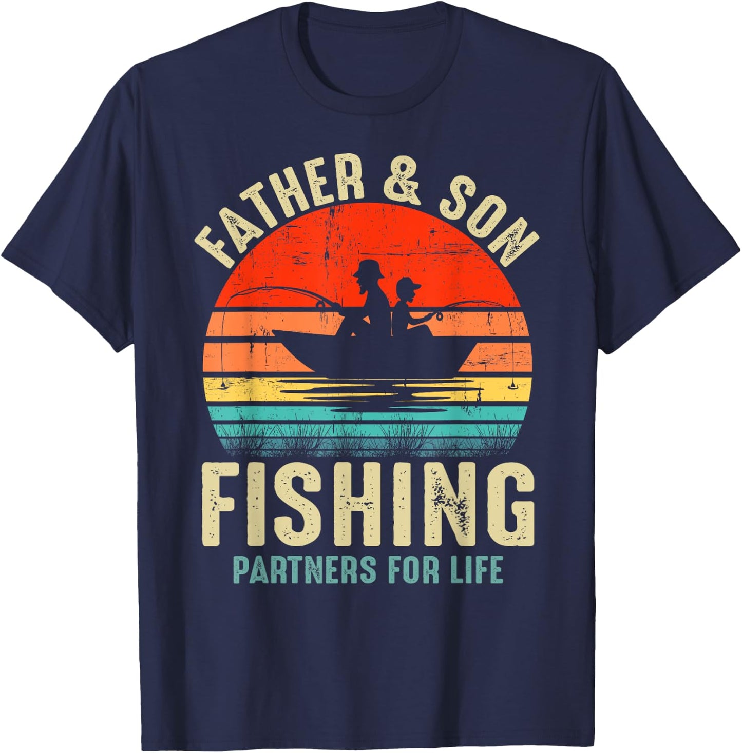 Father and Son Fishing Partner For Life Retro Matching Dad T-Shirt - T-Shirt | Navy