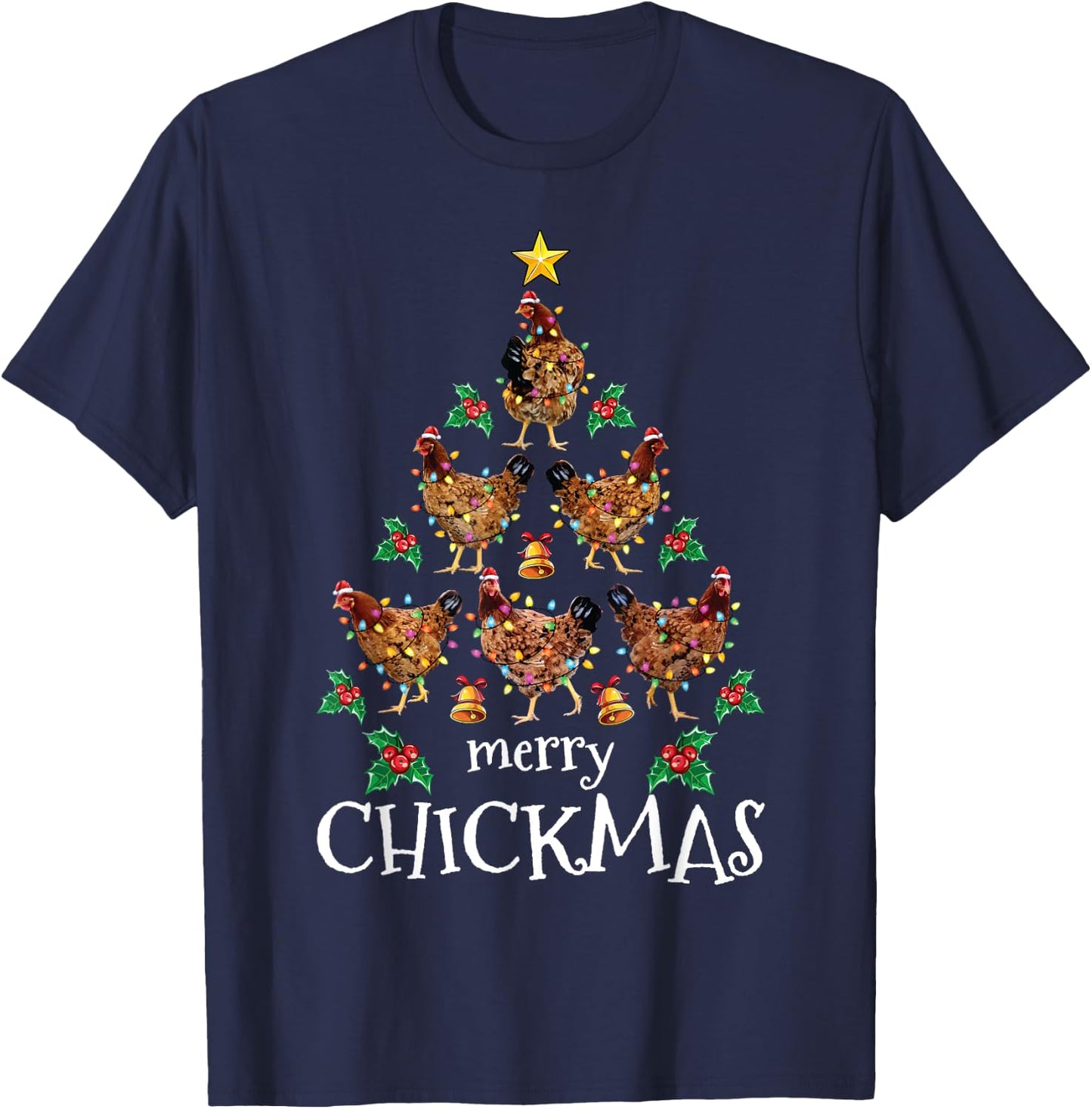 Christmas Chicken Tree Xmas Funny Merry Chickmas T-Shirt - T-Shirt | Navy