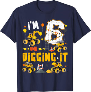 I'm 6 Yr old And Digging it 6th Construction Birthday Kids T-Shirt - T-Shirt | Navy