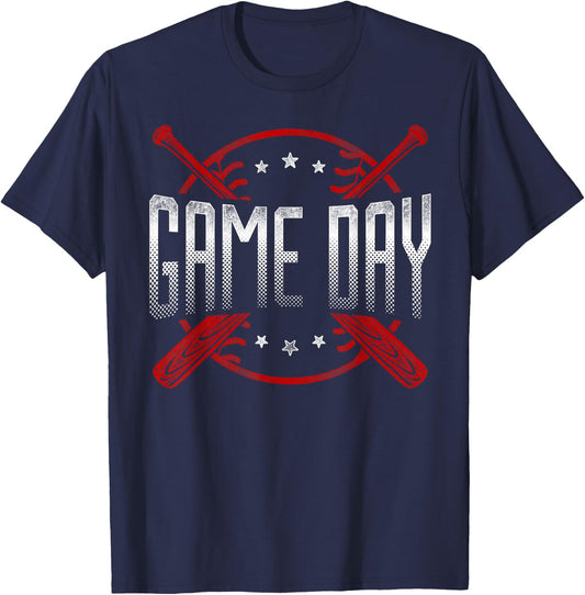 Baseball Fan Vintage Game Day T-Shirt - T-Shirt | Navy
