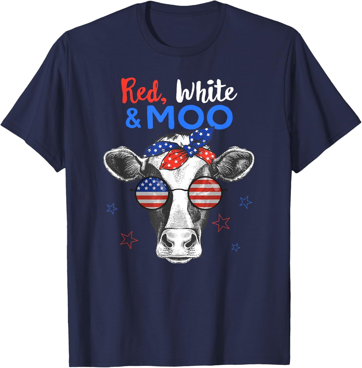 Patriotic Cow USA Flag Funny 4th of July Red White and Moo T-Shirt - T-Shirt | Navy
