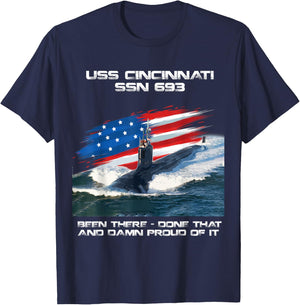 USS Cincinnati SSN-693 American Flag Submarine Veteran Xmas Men T-Shirt - T-Shirt | Navy