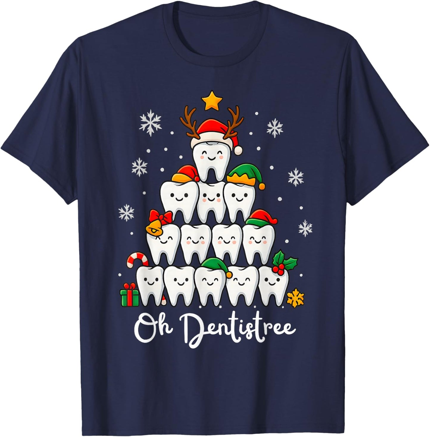 Funny Oh Dentistree Xmas Christmas Dental Hygienist Dentist T-Shirt - T-Shirt | Navy