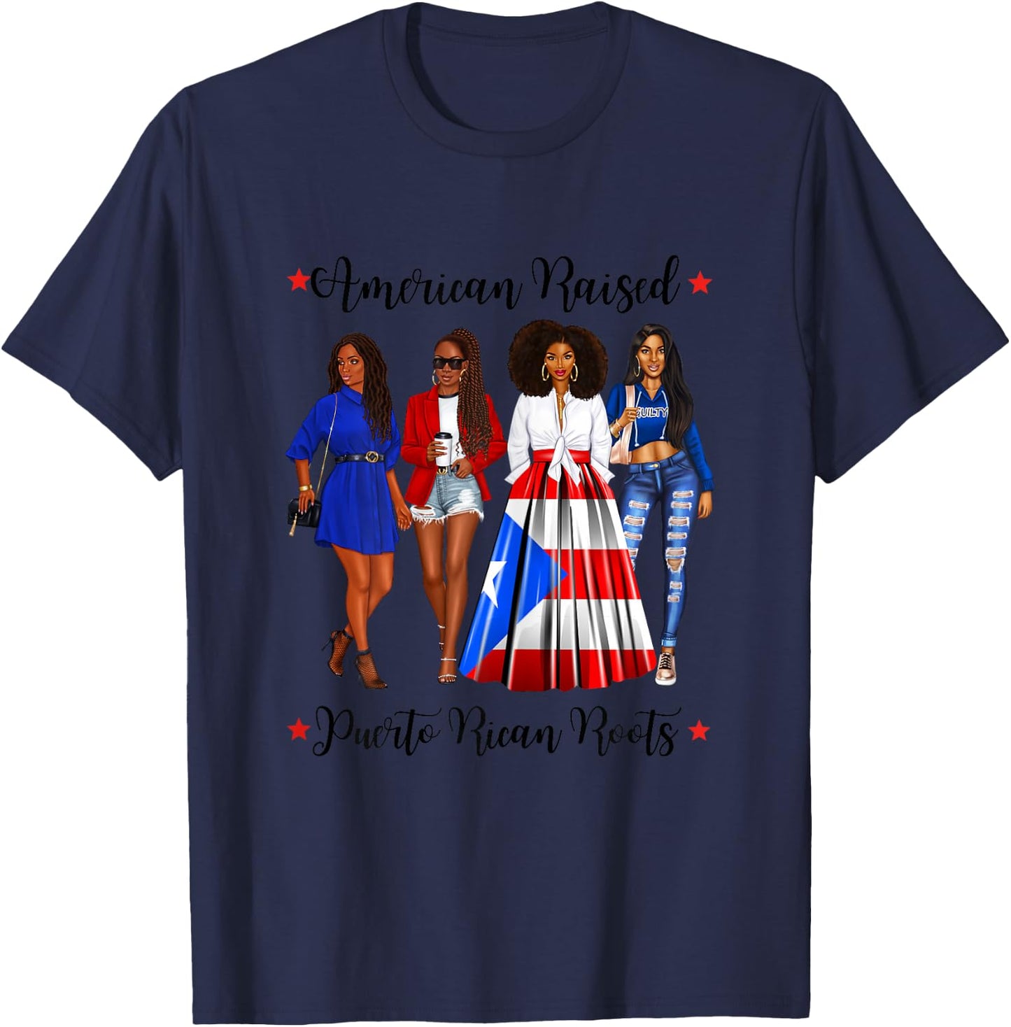 Afro Latina American Raised Puerto Rican Roots Rico T-Shirt - T-Shirt | Navy