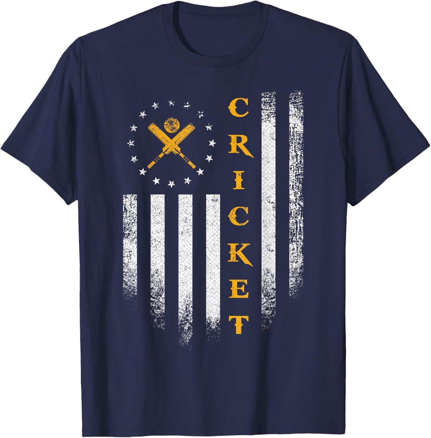 Vintage USA American Flag Cricket Player Team Silhouette T-Shirt - T-Shirt | Navy