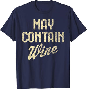 May Contain Wine T Shirt Alcohol Shirts Letter Print T-Shirt - T-Shirt | Navy