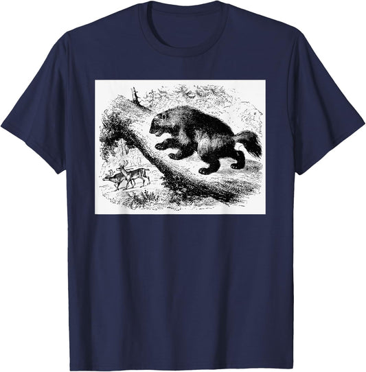 Realist Wild Wolverine Animal Illustration Hand Drawn Art T-Shirt - T-Shirt | Navy
