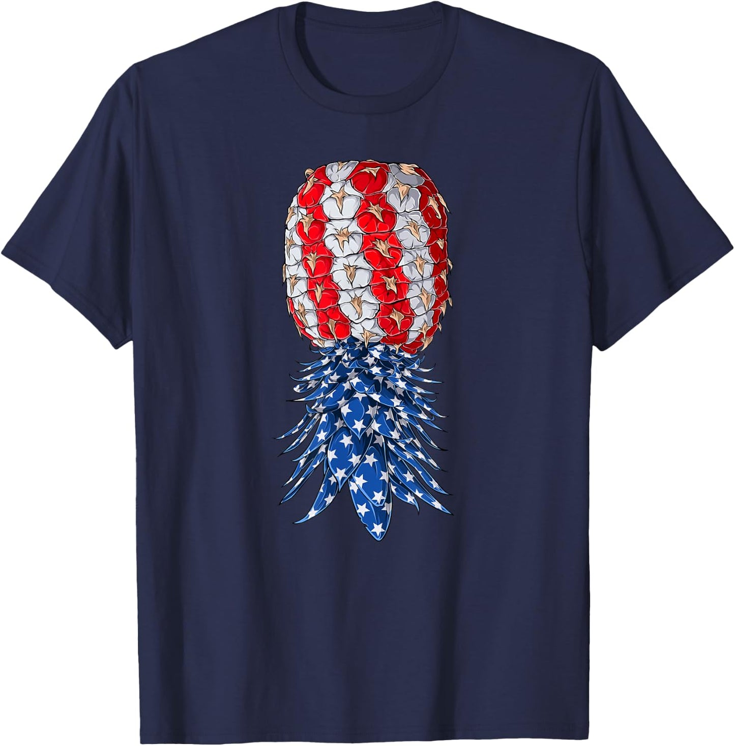 July Patriotic Red White Blue Upside Down Pineapple Swinger Women Men T-Shirt - T-Shirt | Navy