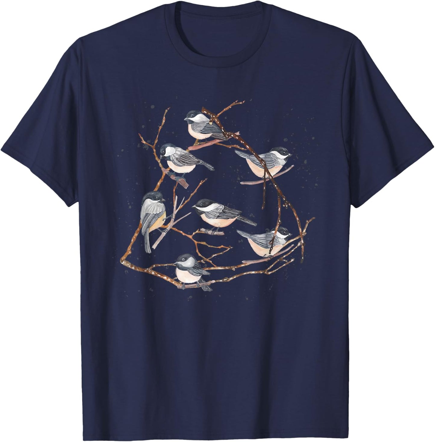Chickadee Bird Watching Birding Nature Tree Branch Bird T-Shirt - T-Shirt | Navy
