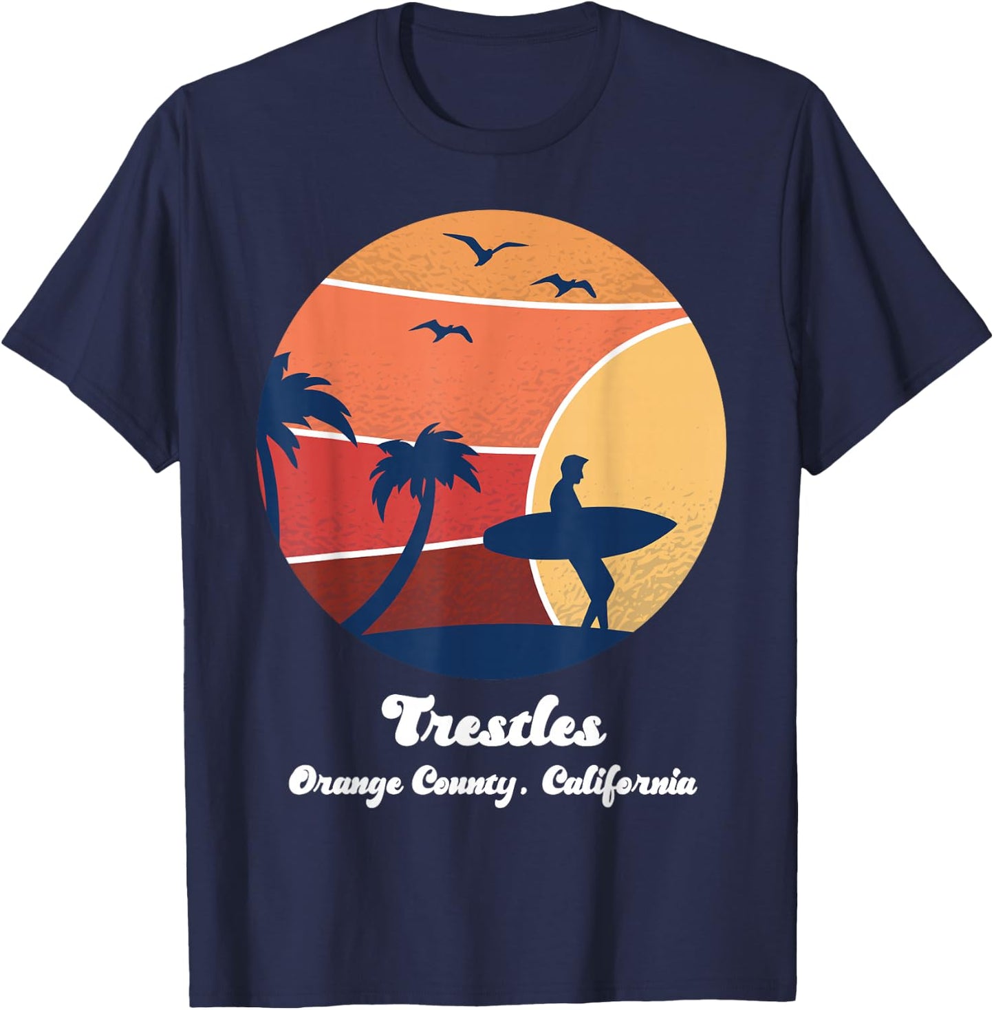 Trestles Orange County California Surfing Vintage Surfer Sun T-Shirt - T-Shirt | Navy