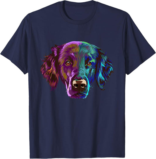 Colorful Splash Dog Flat Coated Retriever T-Shirt - T-Shirt | Navy