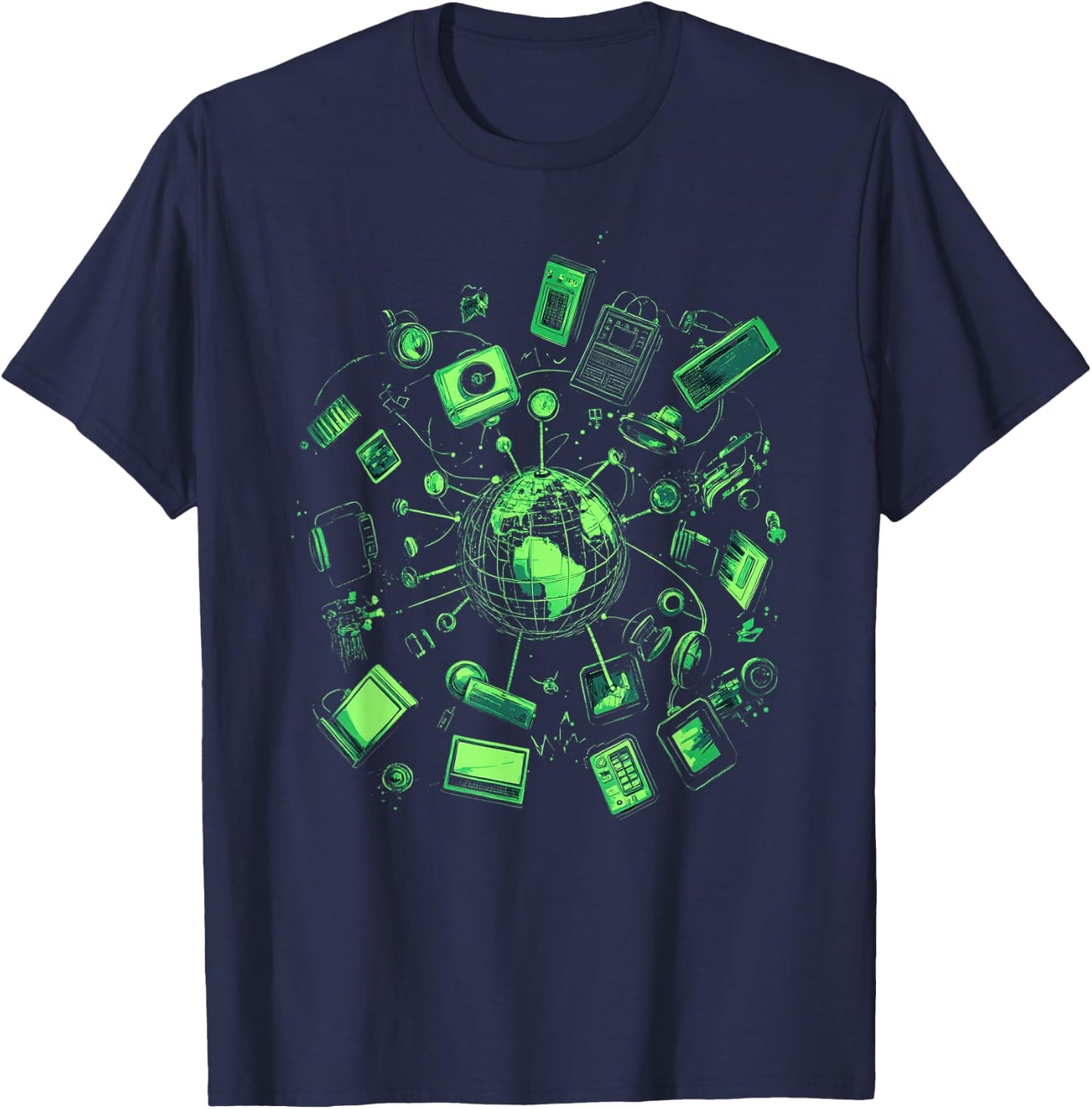 Vintage Technology Retro Gadgets Illustration T-Shirt - T-Shirt | Navy