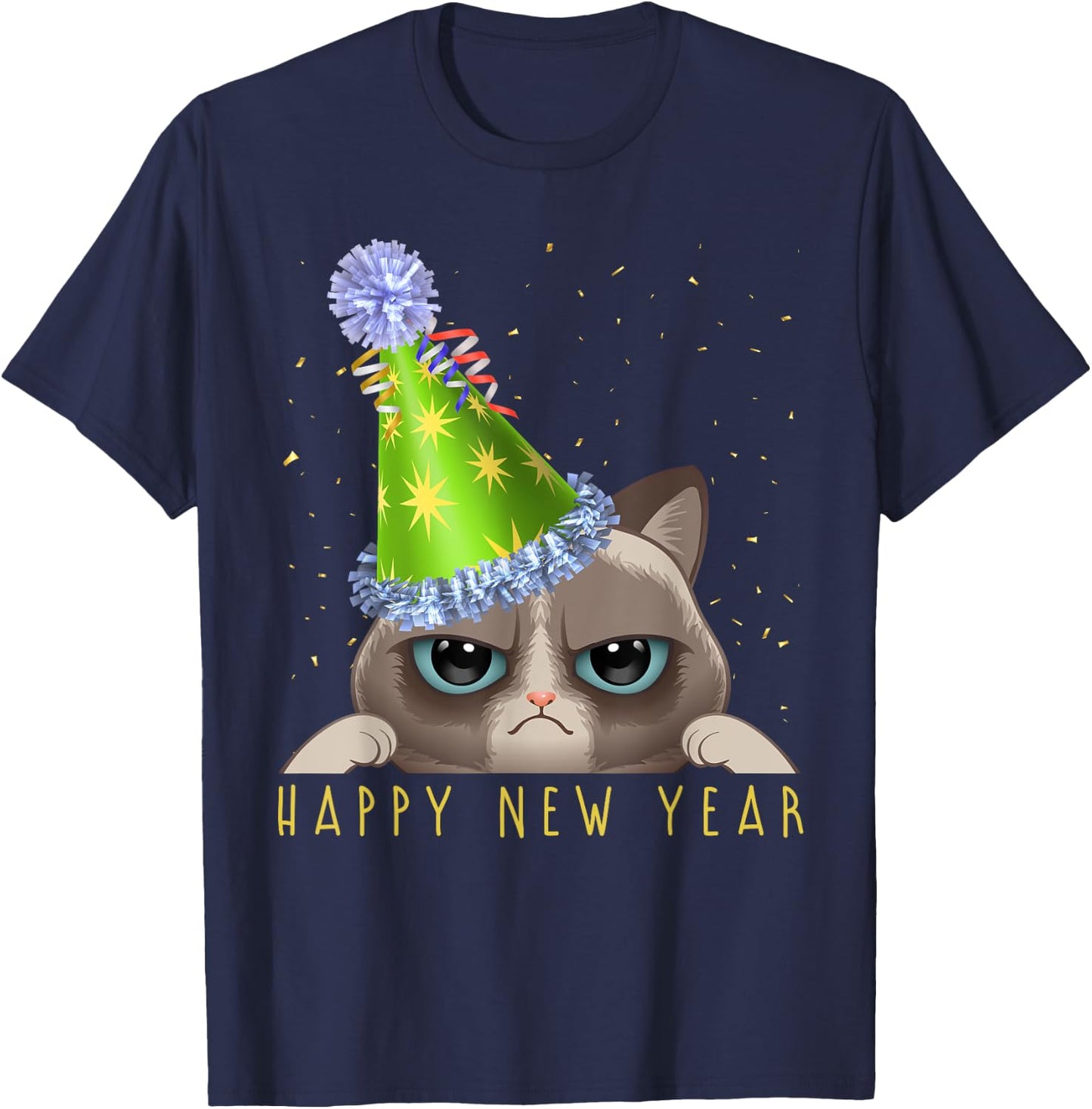 Happy New Year 2026 Funny New Year's Eve Cat Party Hat NYE T-Shirt - T-Shirt | Navy