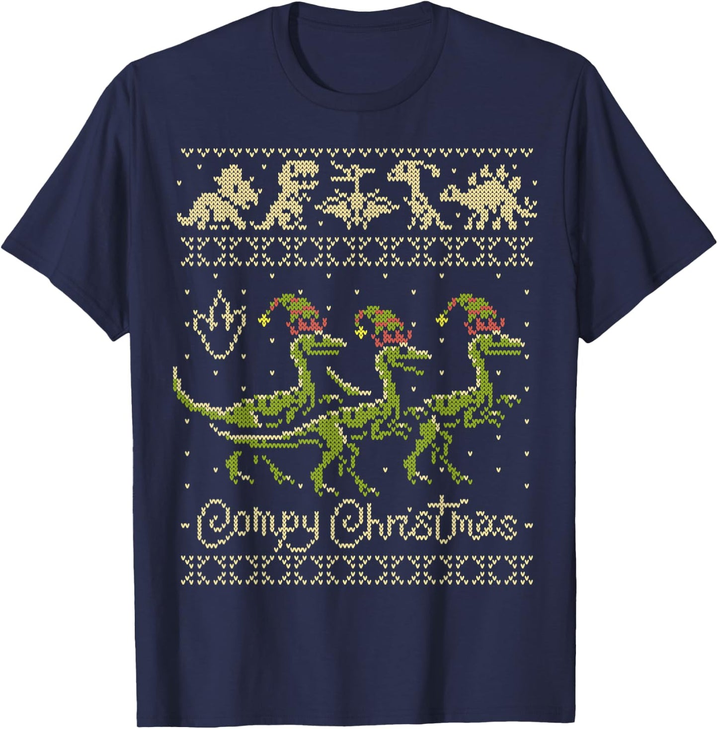 Compsognathus Dinosaur Christmas Sweater - Compy T-Shirt - T-Shirt | Navy