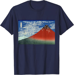 Hokusai Red Fuji Japanese Art Southern Wind Clear Morning T-Shirt - T-Shirt | Navy