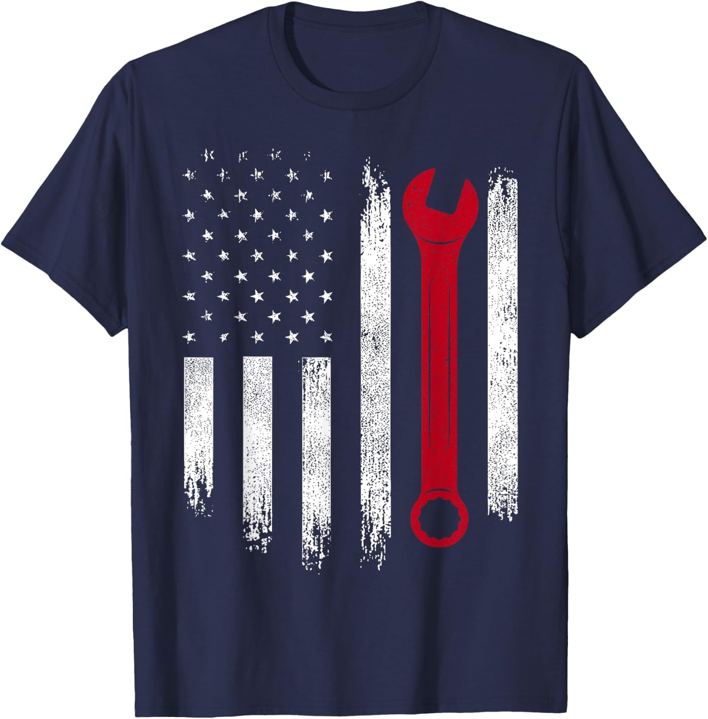 Fourth Of July Mechanic Distressed American Flag T-Shirt - T-Shirt | Navy