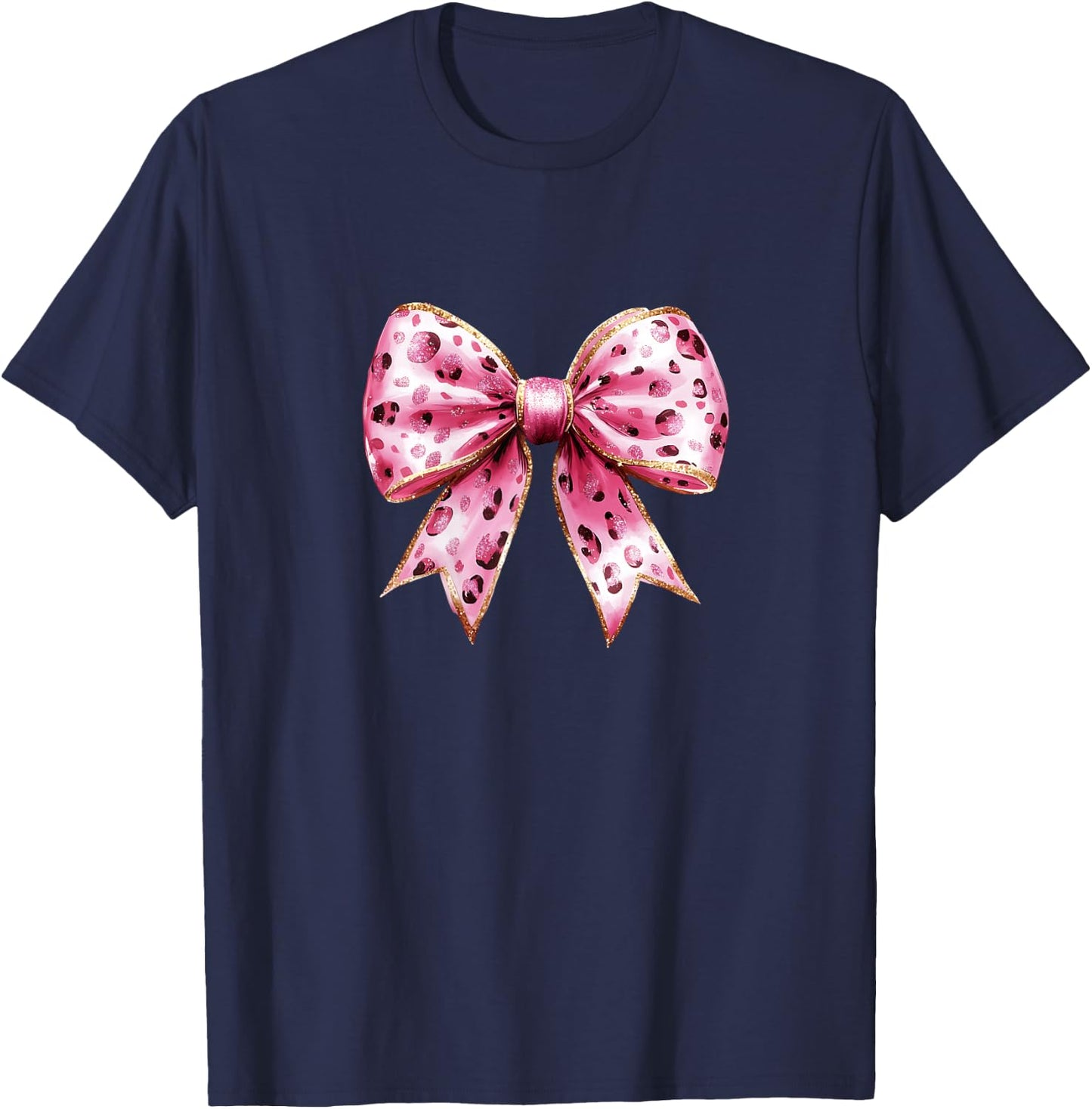 Cute Pink Leopard Bow Graphic & Teen Girls T-Shirt - T-Shirt | Navy