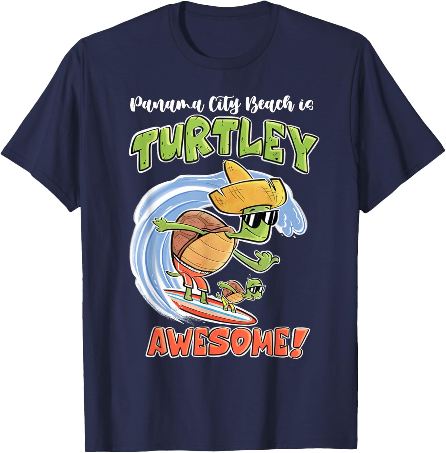 Cute Panama City Beach Kid's shirt Fun Turtle on Surfboard T-Shirt - T-Shirt | Navy
