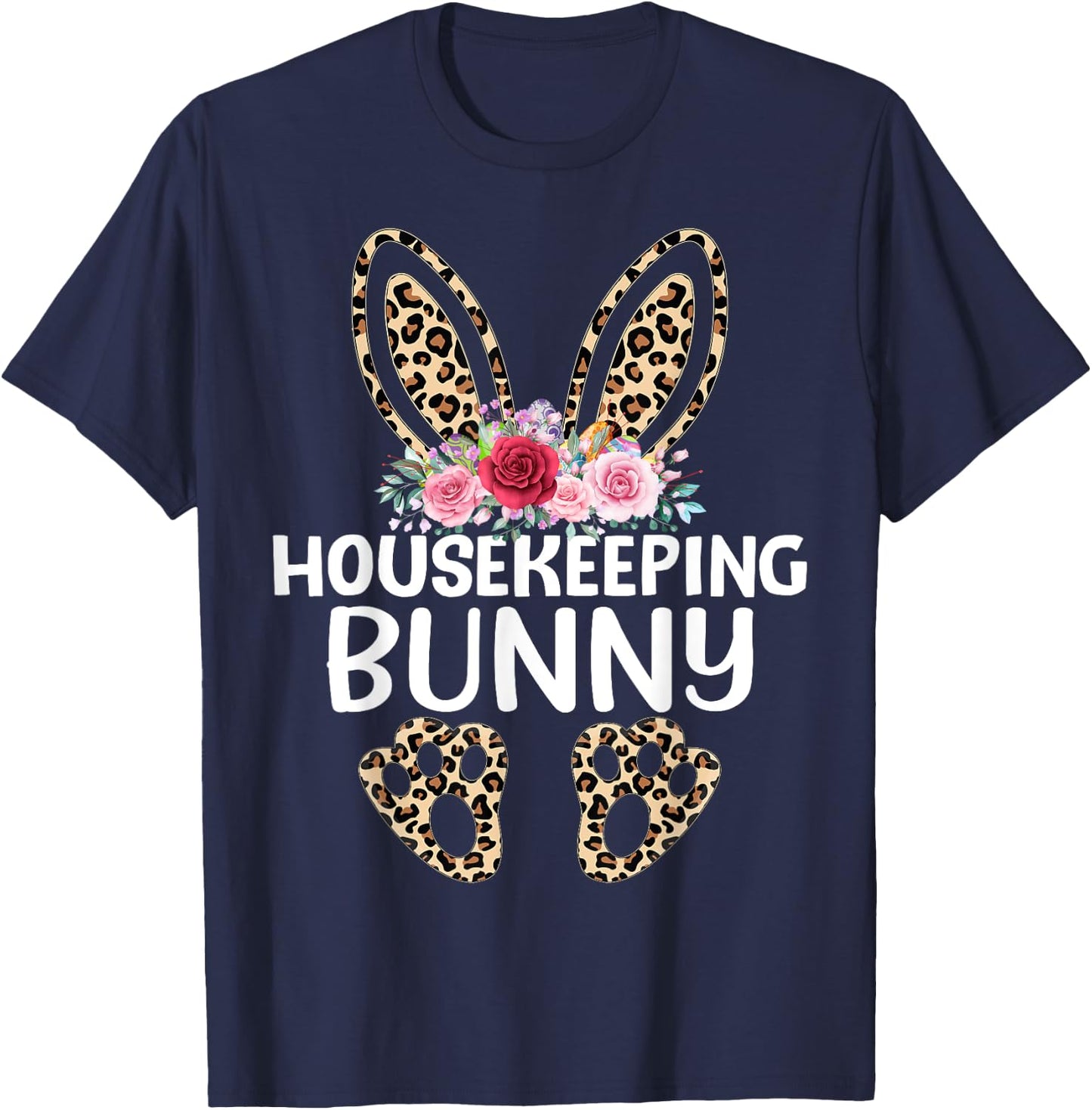 Matching Funny Leopard Print Bunny Housekeeping Easter T-Shirt - T-Shirt | Navy