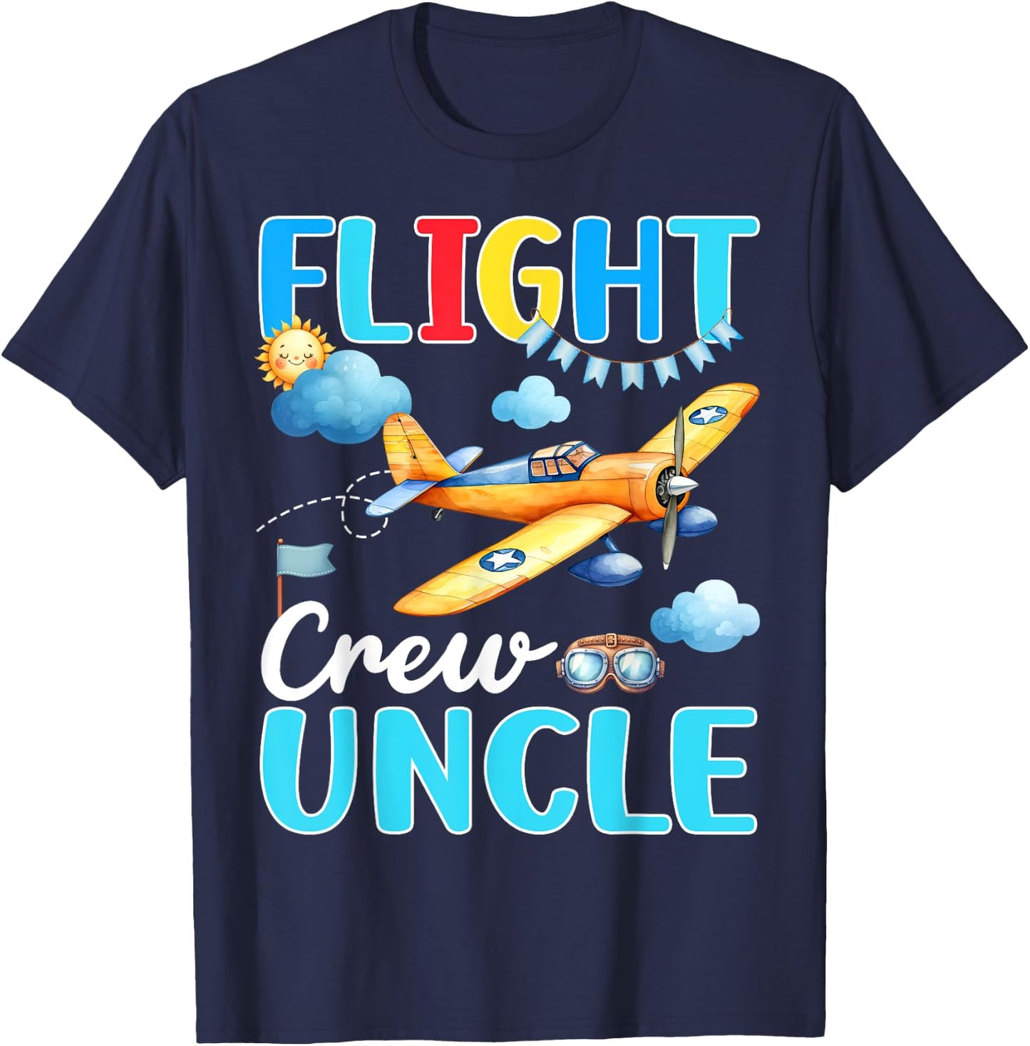 Flight Crew Uncle Birthday Squad Airplane Matching Family T-Shirt - T-Shirt | Navy