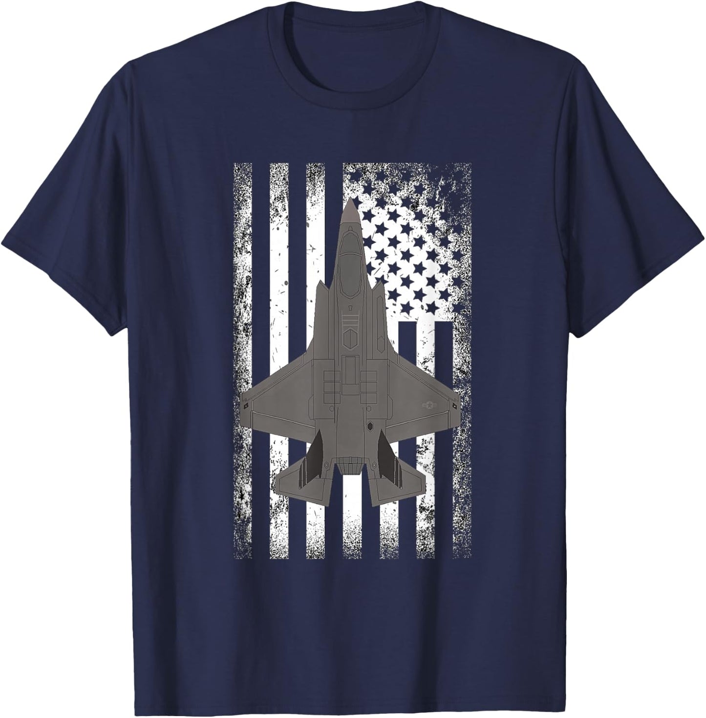 F-35 Lightning American Flag Military Airplane T-Shirt - T-Shirt | Navy