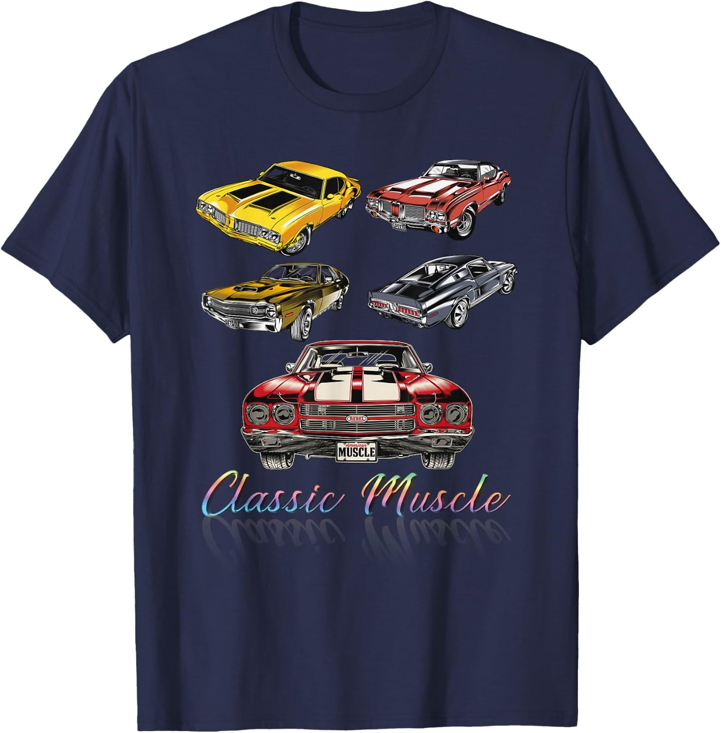 Classic Car American Muscle Cars Novelty T-Shirt - T-Shirt | Navy