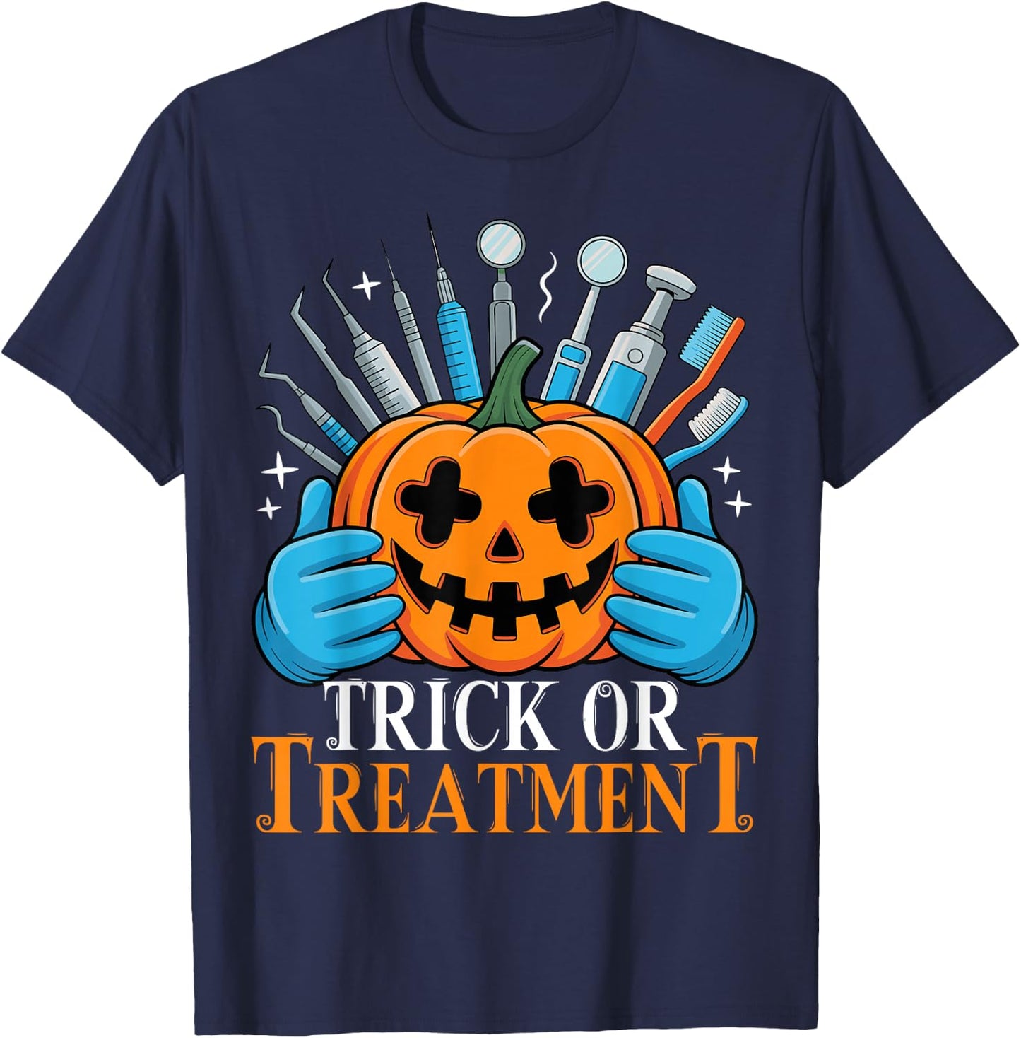 Trick or Treatment Pumpkin Dentist Spooky Halloween T-Shirt - T-Shirt | Navy