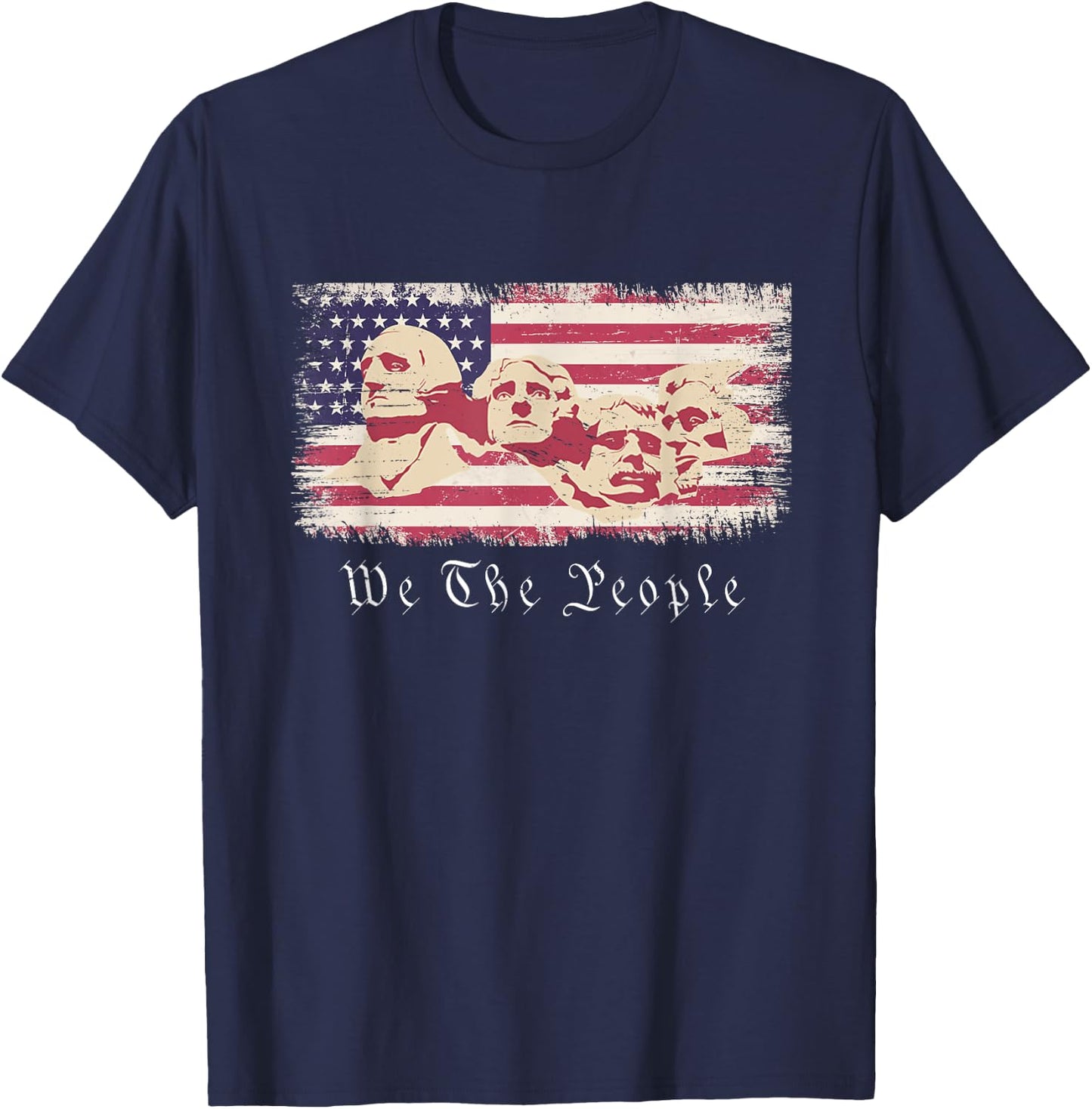 Rushmore United States Presidents On Vintage American Flag T-Shirt - T-Shirt | Navy