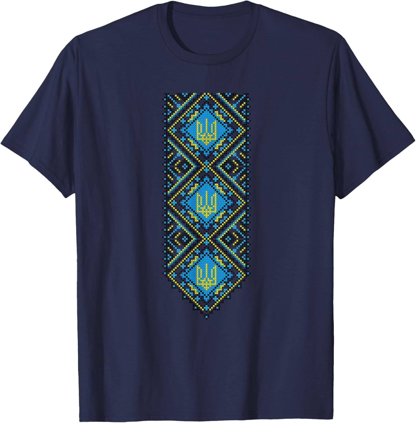 Ukrainian Embroidery Vyshyvanka Print Folk Ethnic Ornament T-Shirt - T-Shirt | Navy